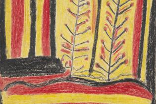 Crayon Drawing titled 'Desert Landscape', by Abe Jangala