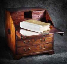 Mahogany fall-front bureau believed to have been used by Captain Cook on his Pacific voyages